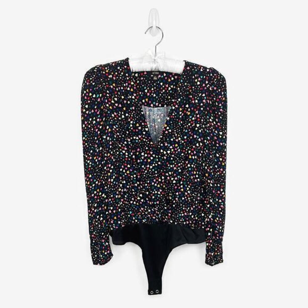 AFRM Heart Print Bodysuit Size L Black Glam Date‎ Night Party Going Out Romantic